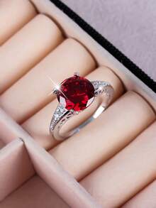 1 件优雅奢华闪亮经典圆形方晶锆石戒指，适合女性、情人节、约会、订婚、婚礼 - 方鋯 - 查看 4