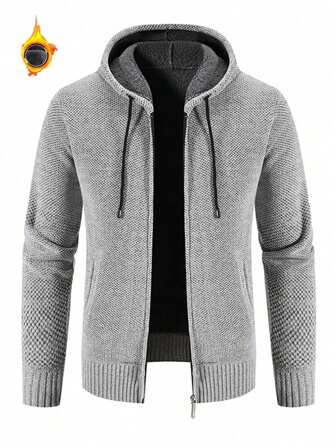 韩版男士全拉链连帽开衫，长袖针织修身连帽衫，适合商务通勤、冬季和秋季