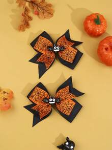 2pcs Halloween Spider Hair Bows For Women Grosgrain Ribbon Spider Web Pattern Alligator Clips Cosplay Pigtail Bows Costume Party Hair Clips Women Hair Accessories Halloween Pumpkin - Orange - View 5
