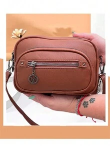 Women's Fashion Medium Crossbody Bag With 4 Zippers - 紫紅色 - 查看 2