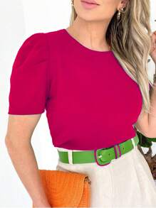 WOMEN'S BLOUSE SHORT SLEEVE PRINCESS PUFANTE DUNA - Rosa Fucsia - View 2