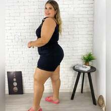 Plus Size Button Jumpsuit With Elastane Denim - màu đen - Xem 2