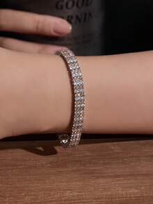 3 层双色圆形白色锆石网球项链，方晶锆石镀铜白金，男女皆宜，适合任何场合，适合日常佩戴 - 白金 - 查看 5