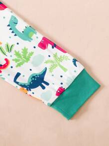 2pcs/Set Dinosaur & Ditsy Floral Long Sleeve Top And Pants Casual Outfit, Autumn/Winter