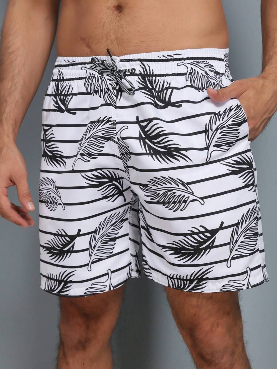 Tactel Shorts Thick Men's Mauricinho Adult Surf Beach Pool Quick Dry Gym Bermuda Summer - Đen và trắng - Xem 1