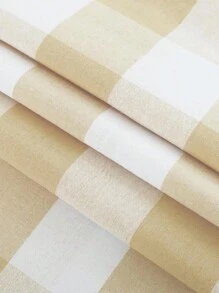 2pcs Modern Simple Khaki Plaid Fabric Curtains For Living Room, Bedroom, Balcony Decor