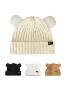 Cappello lavorato a maglia a forma di orsetto, stile 2024, spesso e caldo, antivento, cartone animato, carino, casual, in poliestere, con design a lettere e animali, adatto per l'autunno e l'inverno, Ognissanti - cappello - Visualizzare 3