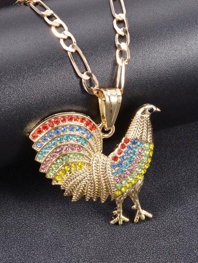 1pc Hip Hop Personalized Colored Zirconia Rooster Zodiac Pendant Necklace Suitable For Men And Women, Daily Wear Holiday Gifts.