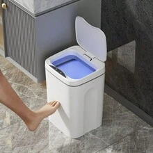 Bathroom Motion Sensor Bin 4.22 Gallon Automatic Bin, 16 Liter Ultra-Thin Plastic Smart Bin With Lid, Built-In Deodorant, Commercial Smart Bin, Bedroom, Bathroom, Kitchen, Office, White - White - View 3
