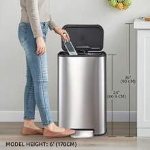 Trash Can, Stainless Steel Garbage Can With Lid, Step-On Pedal Bucket, Rectangular Trash Can For Kitchen For Office Living Room Small Spaces - Silver-30Liter - View 2