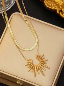 4pcs/Set Stainless Steel Sunflower Pendant Necklace + Earrings + Ring Jewelry Set, Suitable For Daily Wear, Gift For Holidays