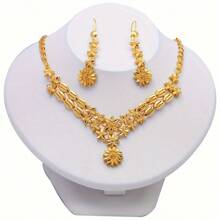 1 set 2 piezas pendientes + 1 pieza collar, chapado en oro de 18K de cobre, regalo de boda elegante de Dubai para damas
