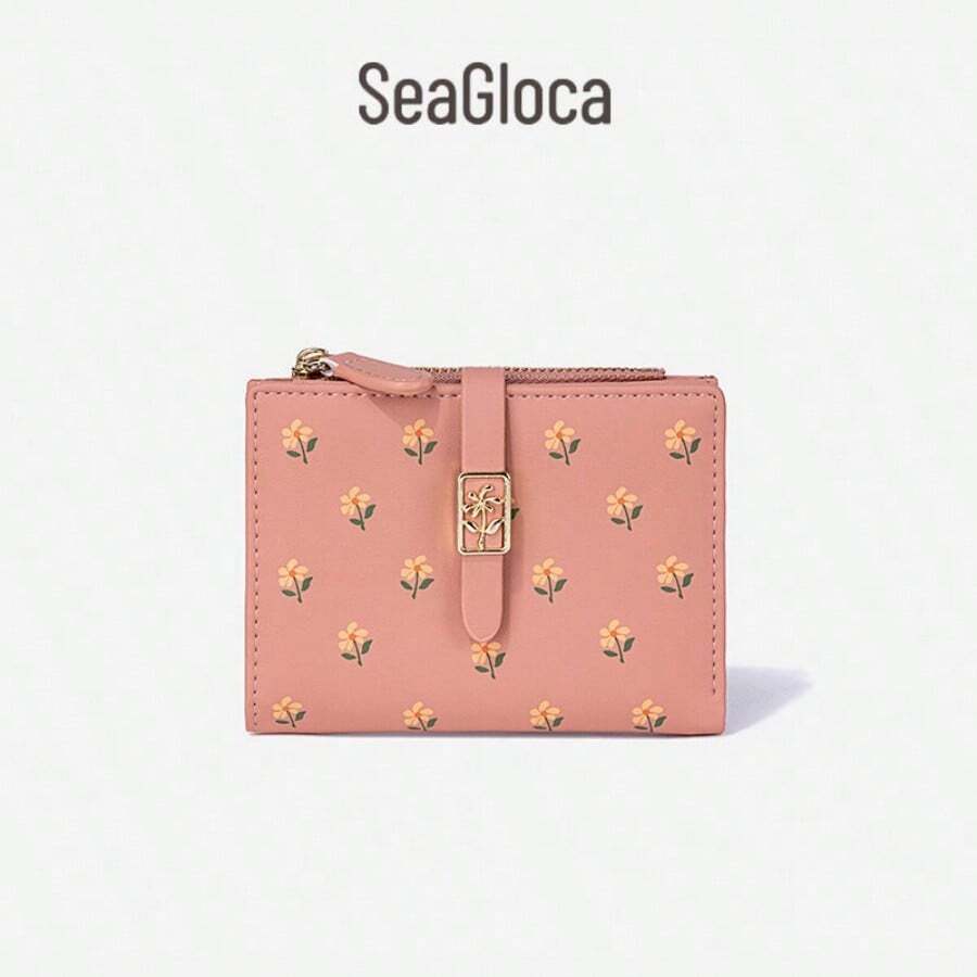 Seagloca Women's Wallet New Sweet Print Cute Short Bi-Fold Wallet For Woman Faux Leather White Water Resistant - Hồng - Xem 1