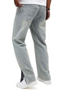Men's Y2K Retro Casual Slit Light Blue Loose Straight Leg Jeans