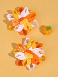 2 件感恩节女孩发夹蝴蝶结夹、可爱糖果玉米装饰发夹、波尔卡圆点印花发夹、多丝带鳄鱼夹、儿童青少年节日发饰、派对礼物 - 彩色 - 查看 6