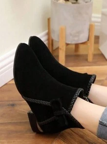 女士黑色尖头绒面中跟时尚踝靴，春季/秋季 - 黑色 - 查看 4