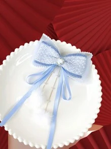 1pc Bowknot Design Pearls Edge Pearls Tassel Hair Clip - Blue - View 2