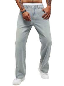 Men's Y2K Retro Casual Slit Light Blue Loose Straight Leg Jeans