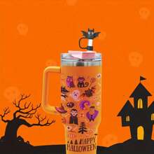 Set de 4 fundas de silicona para pajitas de fiesta de Halloween - 10mm/0.39in, diseños lindos de fantasma, murciélago, sombrero de bruja, calabaza - Ajuste para pajitas de 10mm - Reutilizables y duraderas