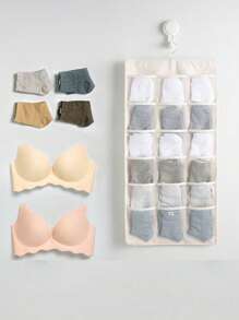 1 Pc Hanging Bra Organizer With Rotating Metal Hanger, Extra-Large Dual Sided Wall Shelf Wardrobe Mesh Pockets Hanging Storage Bag For Bra Socks Underwear Underpants,Double Side Underwear Storage Bag, Functional Lingerie Packing Bag, Hanging Bra Socks Organizer, Bag For School School Accessories School Stuff