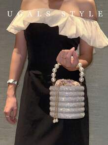 Luxury Women's Bridal Wedding Purse Party Prom Glitter Bling Rhinestone Clutches Handbag Dinner Evening Clutch Bucket Bag