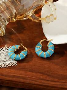 1 Pair 18K Plated Stainless Steel Dopamine Candy Color Segment Dangle Earrings For Women, French Fashionable Ins Style Suitable For Party, Dates, Work