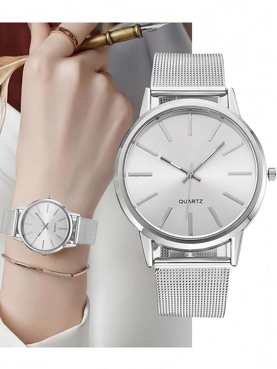1 pieza Reloj de lujo para mujeres, de estilo elegante y sencillo, con esfera grande, escala de barras, cuarzo, para mujer y señoras. Regalo ideal (solo el reloj de pulsera)