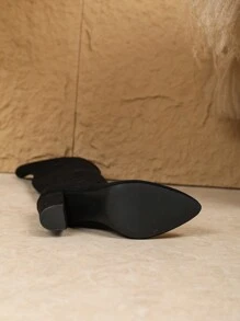 Women's Fashion Commuter, Versatile Party, Outdoor Casual, Over-The-Knee Elastic Boots, New Autumn/Winter Women's Boots, Sexy, Round Toe High Heel, Skinny Boots, Black Suede Thick Heel Tall Boots - Black - View 6