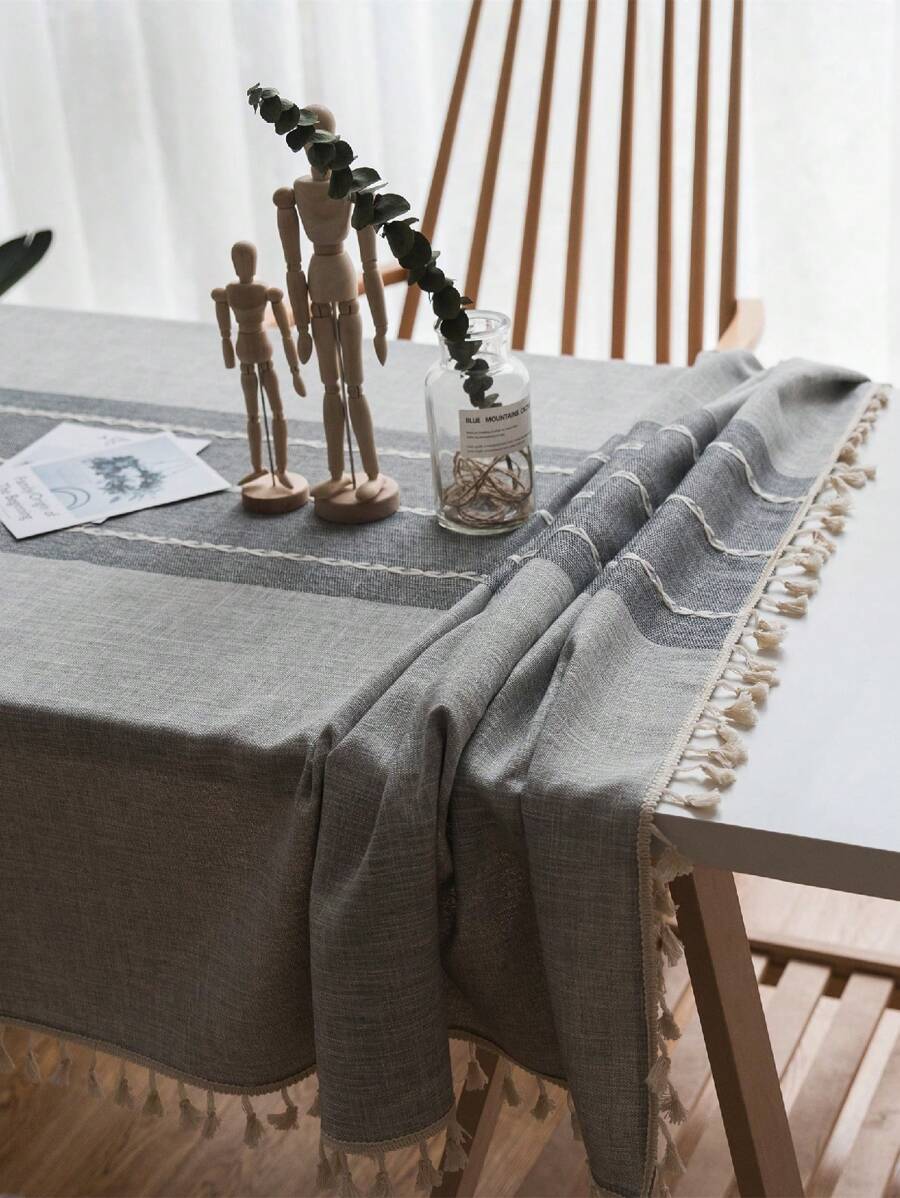 Bubaba 1 pieza Mantel rectangular de Jacquard retazos, estilo rústico granja bohemio beige con flecos, ideal para decoración de boda, comedor, cocina, cafetería, mesa redonda, para todas las estaciones