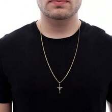 18K GOLD UNISEX THIN VENETIAN WIRE CHAIN WITH ROMMANEL KNOT CROSS PENDANT 60 CM 530718 540180 - 金黃色 - 查看 2