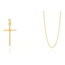 18K GOLD UNISEX THIN VENETIAN WIRE CHAIN WITH ROMMANEL KNOT CROSS PENDANT 60 CM 530718 540180 - 金黃色 - 查看 1