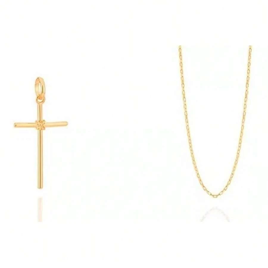 18K GOLD UNISEX THIN VENETIAN WIRE CHAIN WITH ROMMANEL KNOT CROSS PENDANT 60 CM 530718 540180 - 金黃色 - 查看 1
