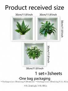 1 套 3 件创意 3D 盆栽植物三联画墙壁艺术适用于客厅、走廊、沙发背景装饰墙贴 - 彩色 - 查看 4