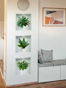 1 套 3 件创意 3D 盆栽植物三联画墙壁艺术适用于客厅、走廊、沙发背景装饰墙贴 - 彩色 - 查看 6