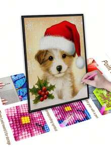 5D DIY 钻石画套件 可爱小狗钻石艺术马赛克家居墙壁装饰 - 杏色 - 查看 4