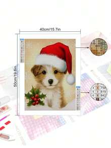 5D DIY 钻石画套件 可爱小狗钻石艺术马赛克家居墙壁装饰 - 杏色 - 查看 3