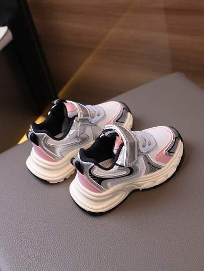 1pair Infant Sneakers With Hook And Loop Design, Soft Soles, Fashion Durable Toddler Girls Shoes For Spring, Fall, Winter