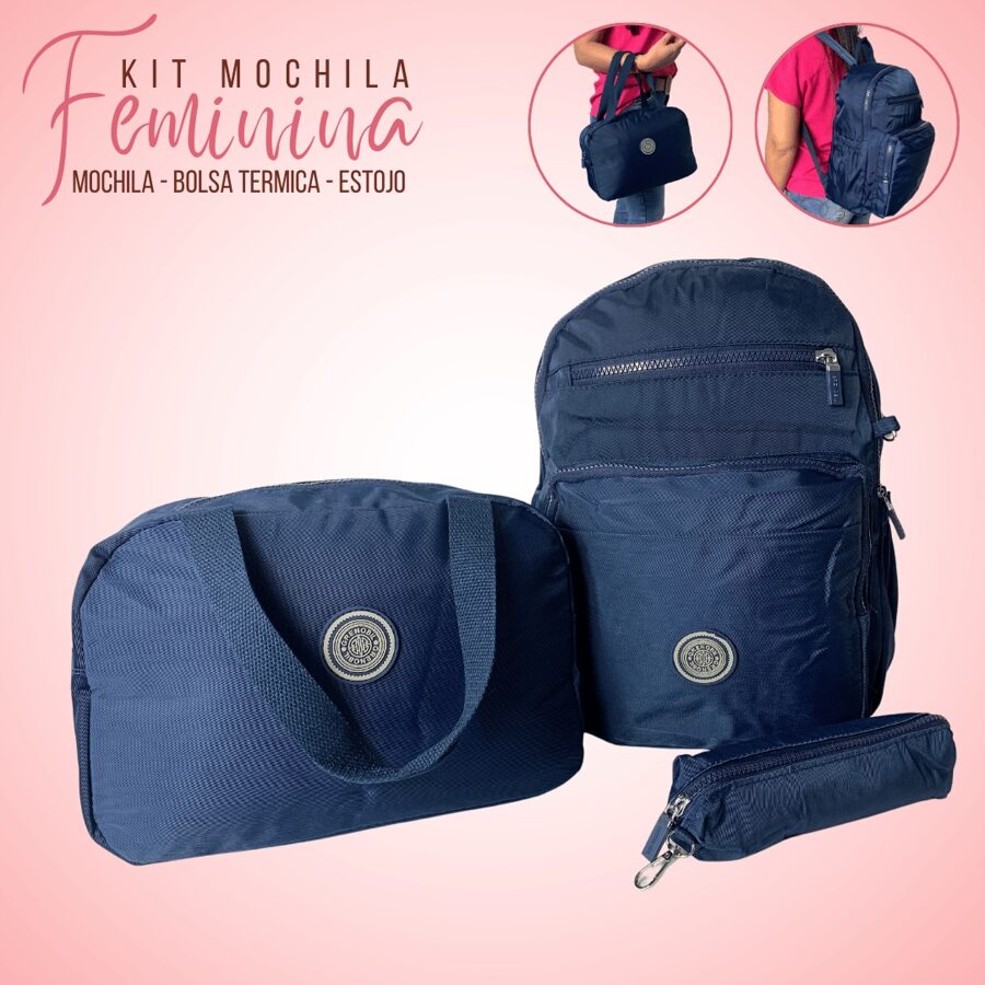Backpack Kit With Pencil Case And Thermal Bag For Women 3 In 1 School Work College Travel Day To Day - Xem 1
