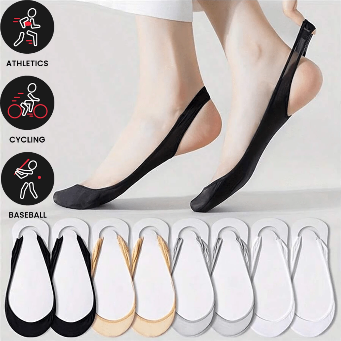 运动户外 5 双海绵垫隐形袜，柔软舒适的高跟袜，女士袜子