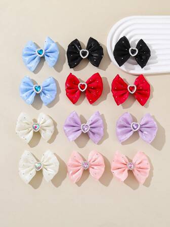 2 件/套儿童水晶珍珠心形和蝴蝶结发夹，公主风格日常/生日派对发饰