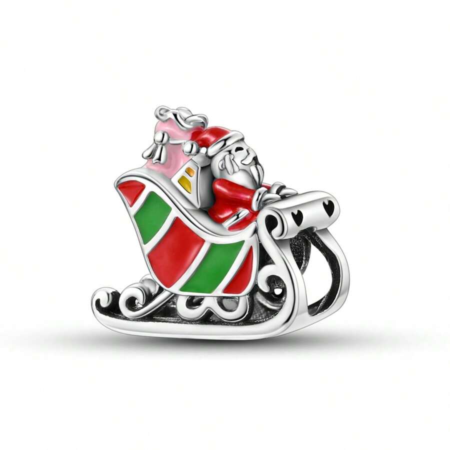 圣诞吊坠，适合搭配手链项链，红色珐琅925纯银材质，圣诞树造型串珠，是送给女朋友或家人的圣诞礼物。 - 聖誕老人滑雪KSC271 - 查看 1