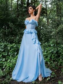 Faeriesty Women Formal & Evening Dresses Elegant Prom Wedding Guest Gown, For Graduation, Dinner - Blue - View 5