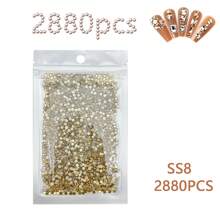 2880 颗扁平水晶圆形水钻，香槟色，SS20 4.8 毫米，用于美甲和工艺品，用胶水固定，美甲用品，指甲，指甲饰物，指甲宝石 - 香檳色 - 查看 10