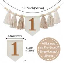 1st Birthday High Chair Banner, Tassel Floral Wreath, Boho Birthday Decorations, Khaki, Blue Gray, Green, Brown "Wild One" Tassel Garland - Khaki - View 8