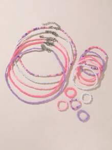 15pcs/Set Colorful Mixed Bead Necklace Bracelet Ring Jewelry Set For Girls - Multicolor - View 2