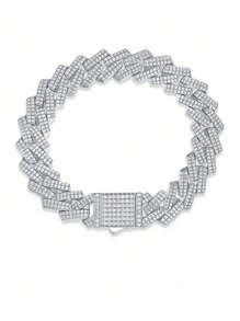 1入 紅柘榴石手鍊925純銀手鍊 中性嘻哈時尚情人節、父親節、紀念日、生日禮物，附證書鑲鑽婚禮新秘珠寶鑽石手鍊