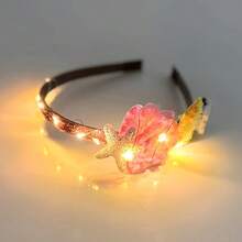 1 băng đô trang trí hình nàng tiên cá lấp lánh bằng đèn LED và sao biển, mũ đội đầu dễ thương, phụ kiện tóc dễ thương cho Giáng sinh và Halloween - Băng đô đính sequin hình nàng tiên cá có đèn ấm áp - Xem 7