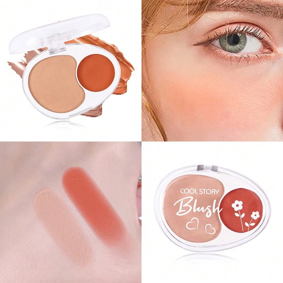 coolstory Paleta de rubor 8 en 1, con textura de mousse, suave y pigmentada, resistente al agua, para contornear y resaltar - Rubor bicolor #08 - Ver 1