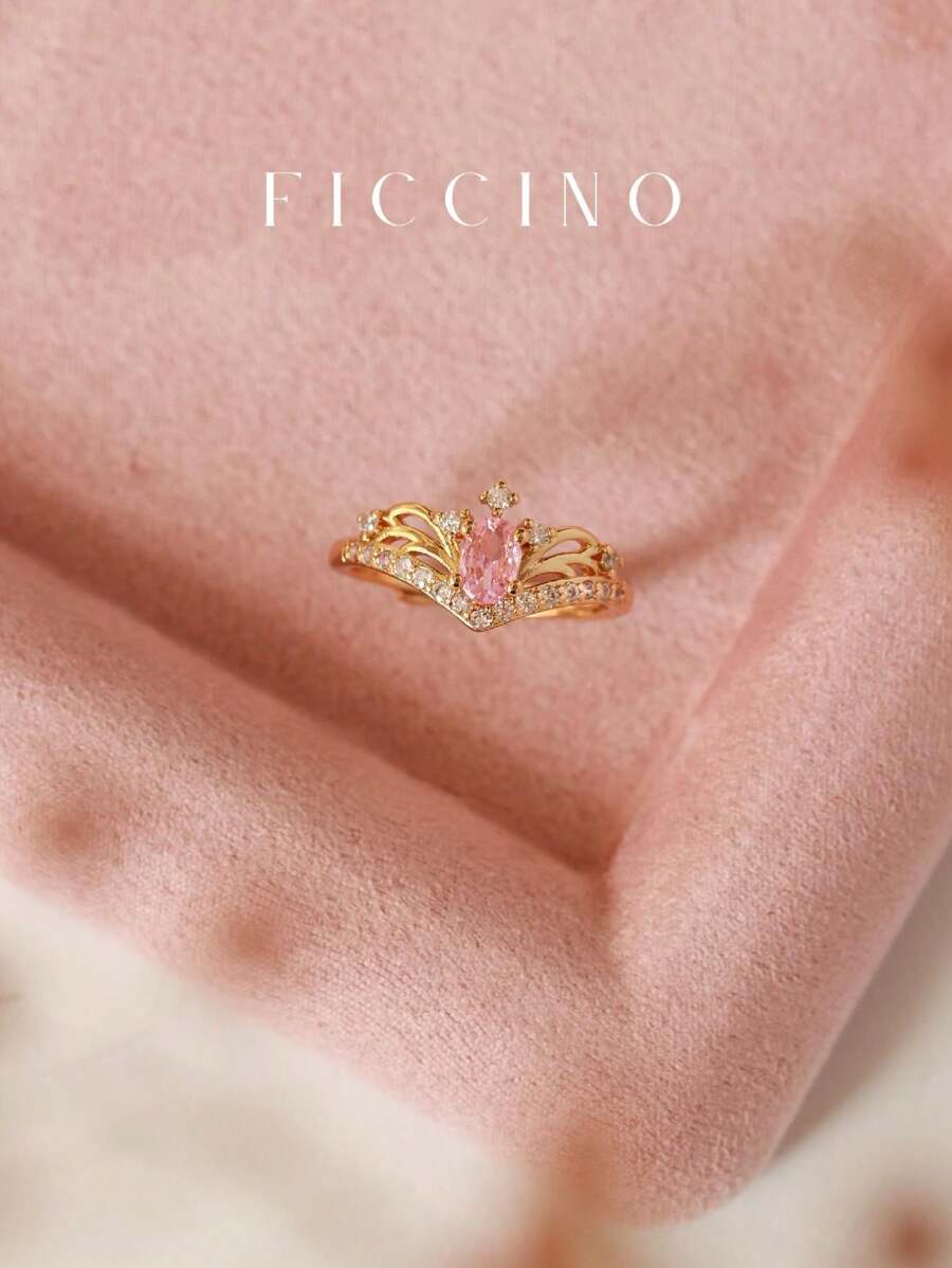 FICCINO 公主风格镀金彩色方晶锆石皇冠戒指,可调节夸张可爱礼物,适合女孩,盒装 - 252r - 查看 1