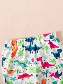2pcs/Set Dinosaur & Ditsy Floral Long Sleeve Top And Pants Casual Outfit, Autumn/Winter